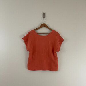 Madewell Orange Double Gauze Cotton Popover Top Size Small